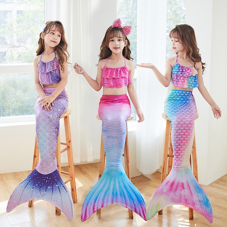 3Pcs/Set 3-15Yrs Girls Mermaid Costume Kids Swimsuit Baby Girl Bikini Swimming Suit Kid Girls Mermaid Tail + Bra + Panties