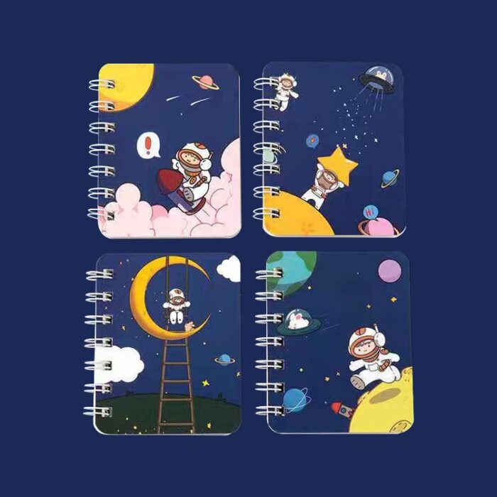 stage for kids The A7 Mini Notebook Cute Notepad Kids Goodie Bag Gifts Children Day Gift Kid Birthday Gift Bag with space-themed illustrations.
